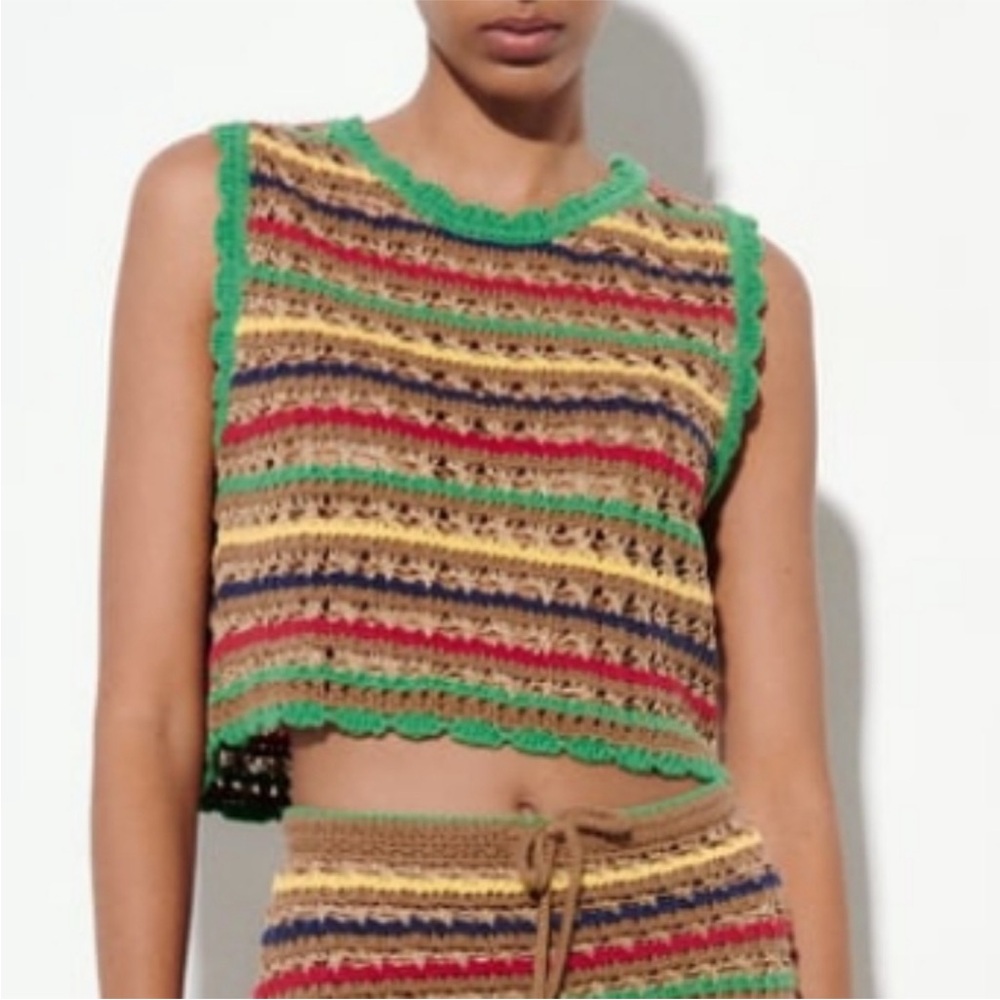 Zara STRIPED CROCHETED TOP